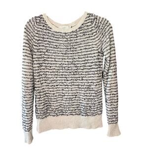 LOFT Linen Blend Ribbon Sweater Women's XS Cream Black